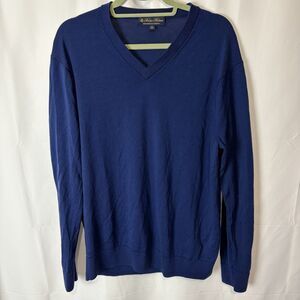 Brooks Brothers Sweater Men's XL Brookstech Merino Wool Blue V-Neck Preppy EUC